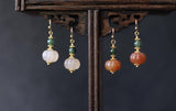 925 Silver Golden Silk Jade Pumpkin Earrings DIY Woman Charm Jewellery