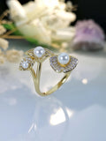 Flower Wedding Rings For Women Jewelry Party Gift Copper With Artificial Pearls