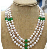 Freshwater Pearl & Green Jade Necklace 17-19" Elegant Jewelry