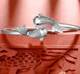 925 Silver Fish Bracelet Retro Unique Distressed Open Punk Jewelry