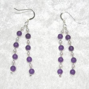 Purple Amethyst & Pearl Silver Dangle Earrings