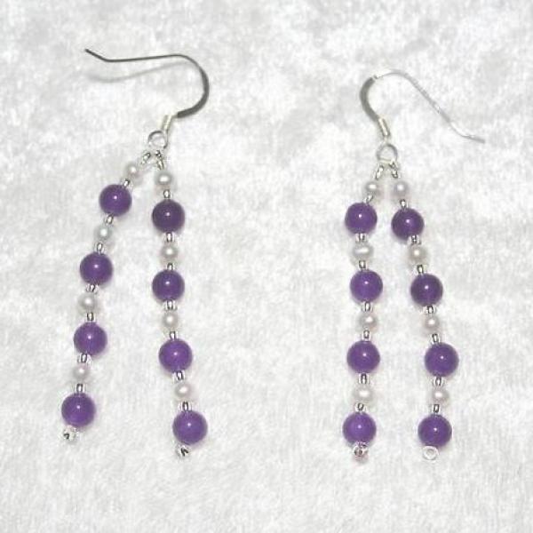 Purple Amethyst & Pearl Silver Dangle Earrings