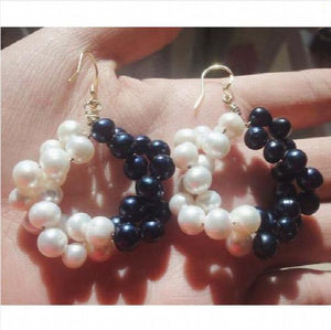 Freshwater Pearl Silver Dangle Earrings 7-8MM Round AA Real Pearl Gift
