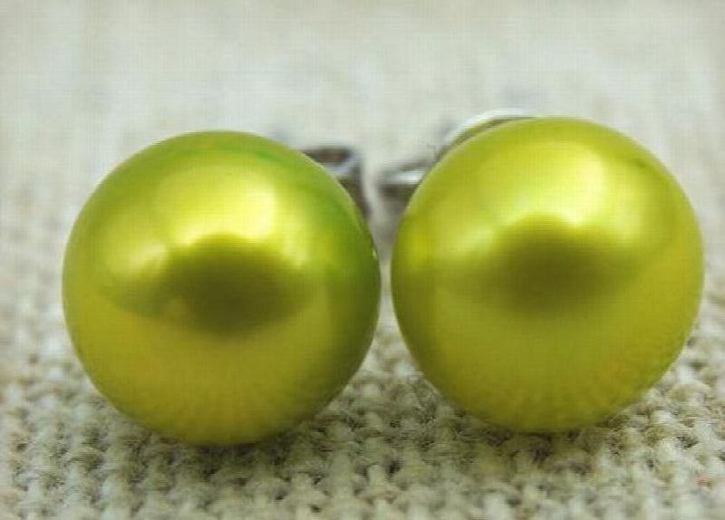 Lime Green Pearl Earrings in S925 Sterling Silver