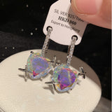 Sparkling Star Heart Earrings with Zirconia French Style