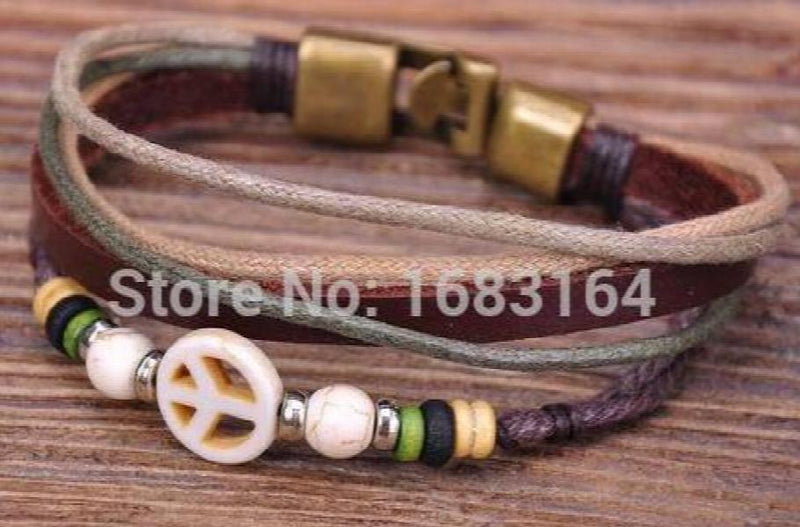Bronze Surfer Hemp Leather Stone Beads Bangle Bracelet Mens