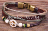 Bronze Surfer Hemp Leather Stone Beads Bangle Bracelet Mens