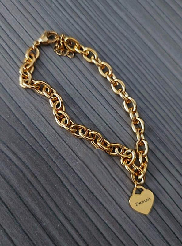 Love Heart Engraved Nameplate Pendant Personalized Stainless Steel Bracelet