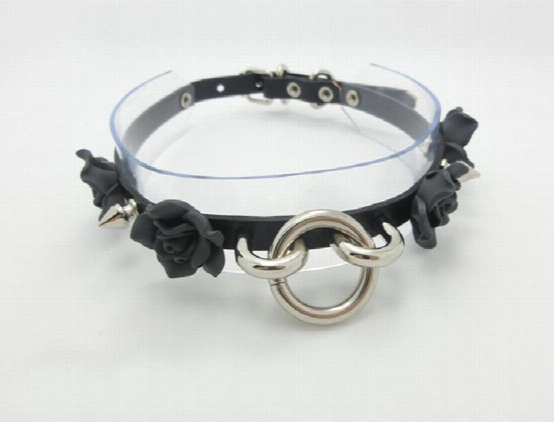 Sexy Harajuku Punk Goth Faux Leather Flower Choker Necklace