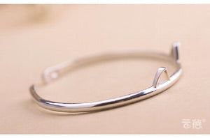Silver Cat Cuff Bangle for Women - Animal Wrist Jewelry