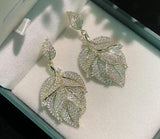 Sterling Silver Leaf Zircon Crystal Earrings DIY Accessories