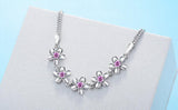 Pink Crystal Peach Blossom Flowers Bracelet 925 Silver Jewelry