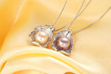 Shell Shape Freshwater Pearl Pendant Necklace 925 Sterling Silver Pink Purple