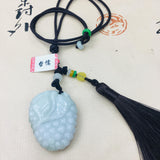 Burmese Emerald Jade Carved Grape Pendant Necklace with Tassel