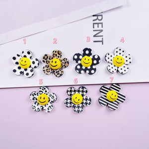 10pcs Acrylic Plaid Leopard Smiling Face Flower Hairpin DIY