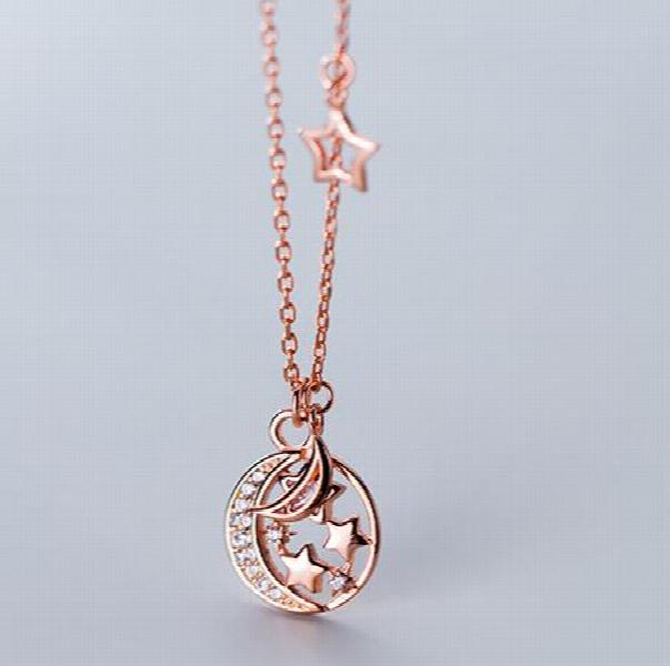 MloveAcc 925 Silver Moon&Stars CZ Pendant Necklace Gift