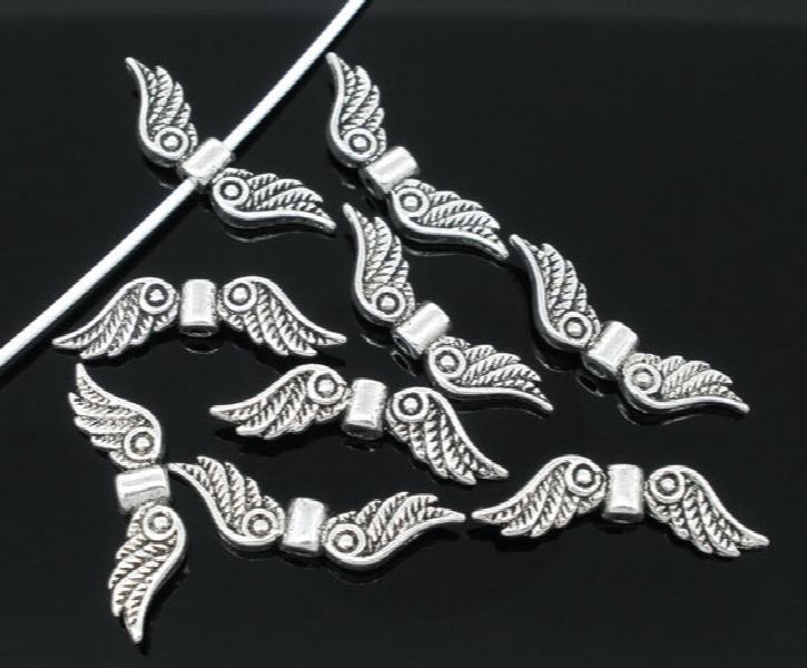 50pcs Angel Wing Charm Spacers Beads 23x7mm Jewelry Findings
