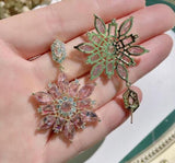 S925 Silver Petal Zircon Crystal Earrings DIY Accessories