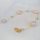 Pink Purple Akoya Pearl Station Bracelet for Women