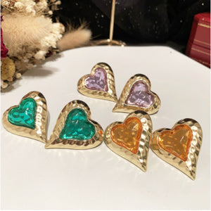 Green Glass Love Earrings S925 Silver Needle Candy Love Earrings