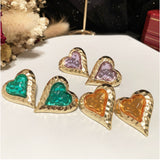Green Glass Love Earrings S925 Silver Needle Candy Love Earrings