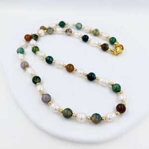 Natural Stone Baroque Pearl Necklace Agate Bead Charm Jewelry