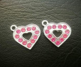100pcs Pink Rhinestones Heart Pendant Charm for DIY Pet Collars Necklace