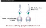 Green Zircon Natural Pearl Earrings 925 Sterling Silver Jewelry