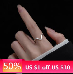 925 Sterling Silver V Letter Adjustable Ring for Women
