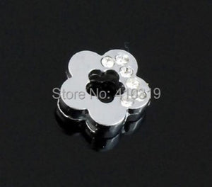 100pcs 8mm Half Rhinestone Flower Slide Charm DIY Alphabet Accessories