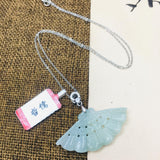 Burmese Ajadeite Jade Plum Pendant with 925 Sterling Silver Necklace