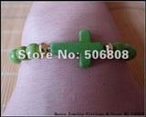 Green Cross Howlite Stone Bracelet, Stretch Beaded Jewelry
