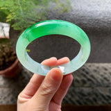 Zheru Jewelry Natural Burmese Jadeite 54mm-64mm Light Green Two-Color Bracelet