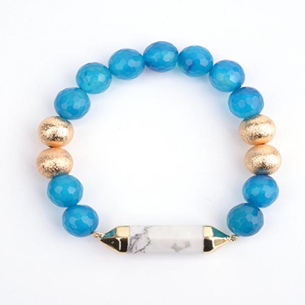 BOJIU Howlite Column Mixed Ag. Colored Pendant Bracelet