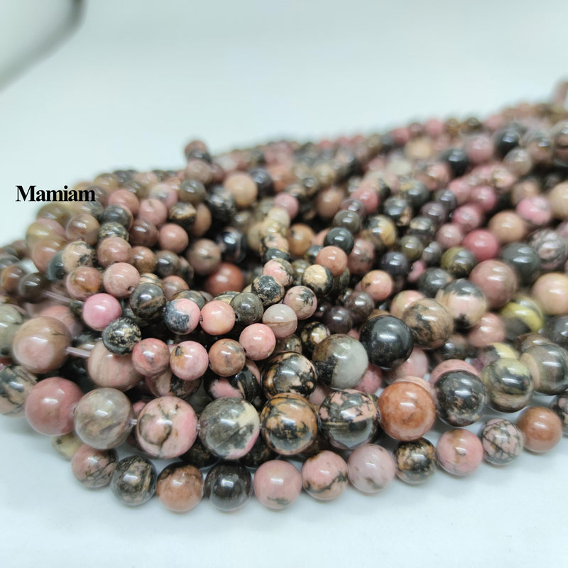 Mamiam Natural Stripe Rhodochrosite Pink Rhodonite Beads 6-10mm Round Stone