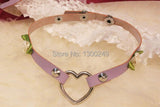 Leather Heart Choker with Sweet Bowknot Charm