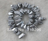 Silver Titanium Quartz Beads, Raw Quartz Point Crystal Beads Loose Gemstone