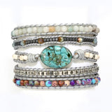 Mixed Natural Stones Charm 5 Strands Wrap Bracelets Boho Leather Bracelet