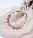 Sterling Silver Strawberry Quartz Stone Bracelet with Beads GTLS434