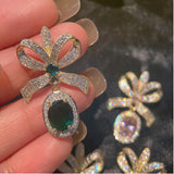 S925 Bow Knot Zircon Stud Earrings