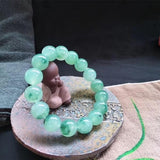 Natural Burmese Jade Two-tone Round Bead Bracelet for Men and Women
