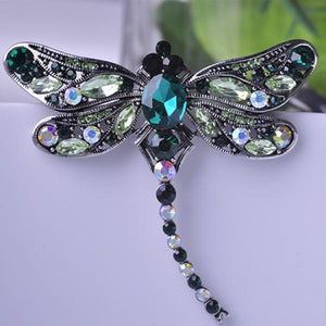 Crystal Dragonfly Brooch Green Jewelry Scarf Lapel Pin Antique Silver