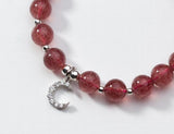 925 Sterling Silver Strawberry Quartz Bracelet with Moon Charms