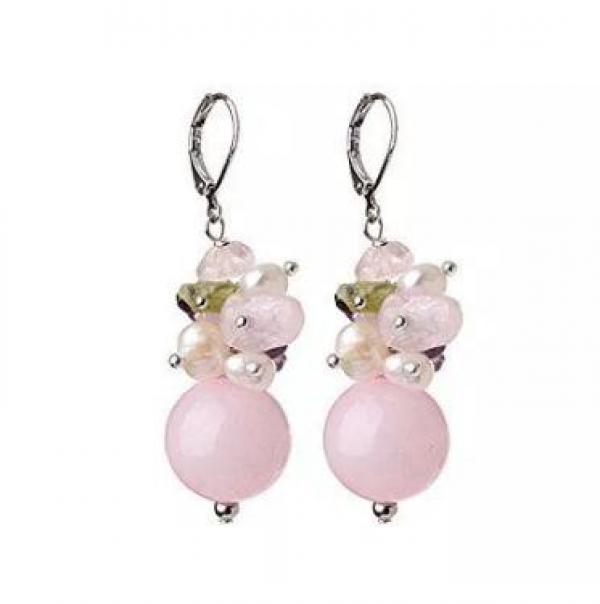 Pink Rose Quartz Amethyst Pearl Drop Earrings