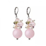 Pink Rose Quartz Amethyst Pearl Drop Earrings