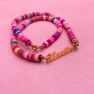 Personalized Stainless Steel Nameplate Beaded Choker Chain