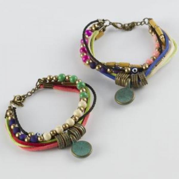 Ethnic Tassel Bracelet with Colorful Beads and Charms