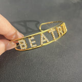 Personalised Zircon Letters Bracelet Crystal Cuff Bangle Mother's Gift