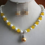 8mm Shell Pearl Mixed Jades Necklace with Blue Jades Pendant