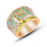 Vintage Silver Enamel Crystal Flower Ring for Women Romantic Jewelry